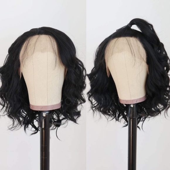 💕16” BLACK LOOSE WAVY BOB LACE-FRONT WIG *NEW*